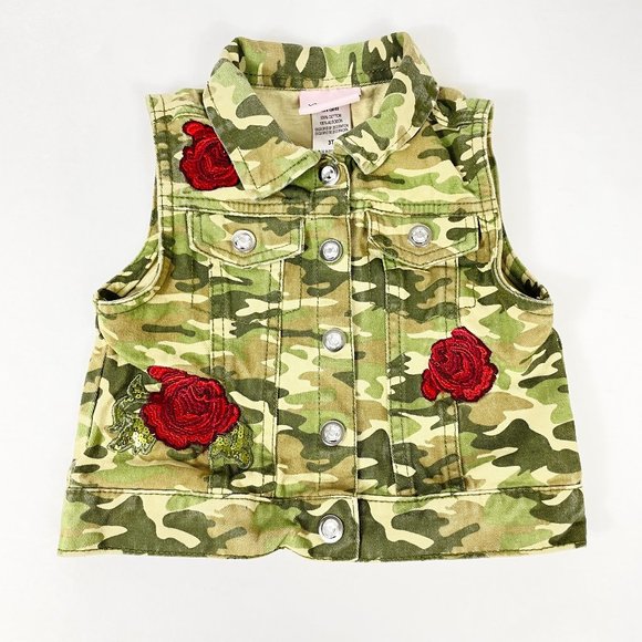 3/$25 Little Lass Kids Camo Vest with Rose Embroidery - Size 3T - Picture 1 of 5